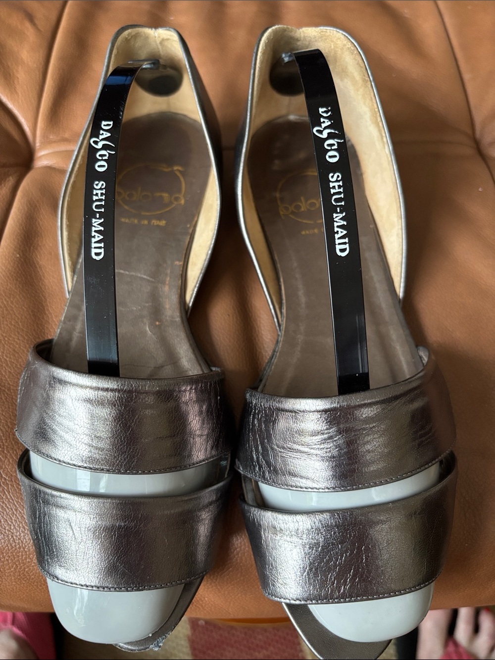 Paloma Metallic Pewter Open-Toe Slingback flat sandals